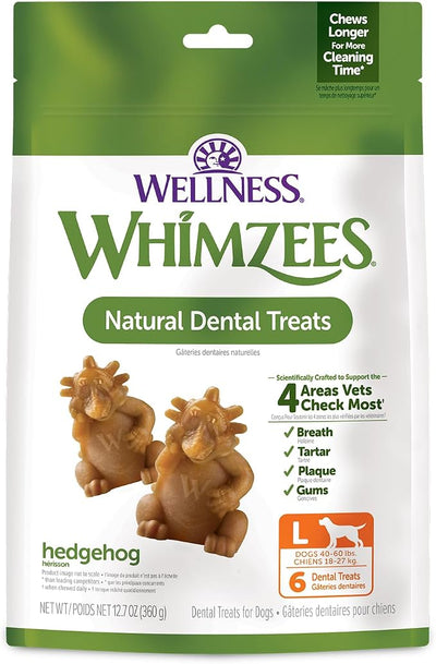 Whimzees Wellness Hedgehog Natural Dog Dental Treat, Chews, Freshens Breath, Large Size, 12.7 oz Bag, 6 Count
