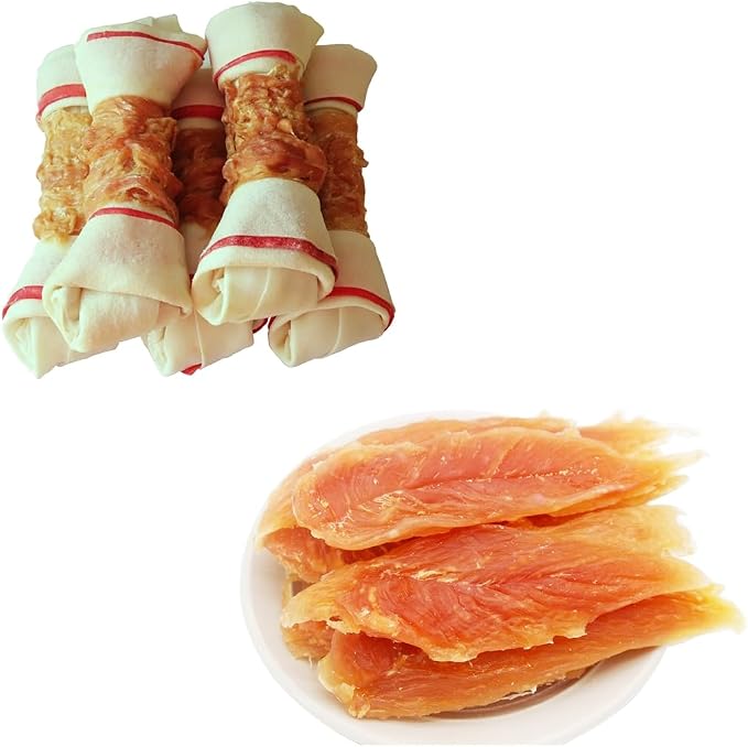 Dog Treats Chicken Wrapped Rawhide Bones and Chicken Jerky for Dogs Treats Training Snacks Dog Chews