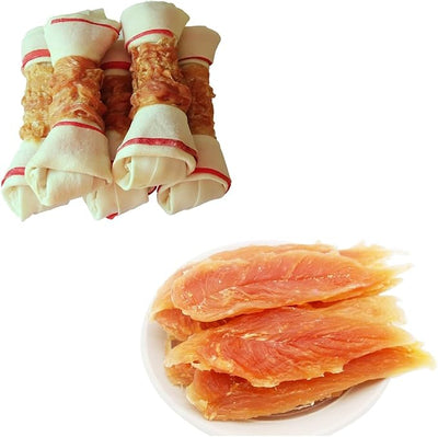 Dog Treats Chicken Wrapped Rawhide Bones and Chicken Jerky for Dogs Treats Training Snacks Dog Chews