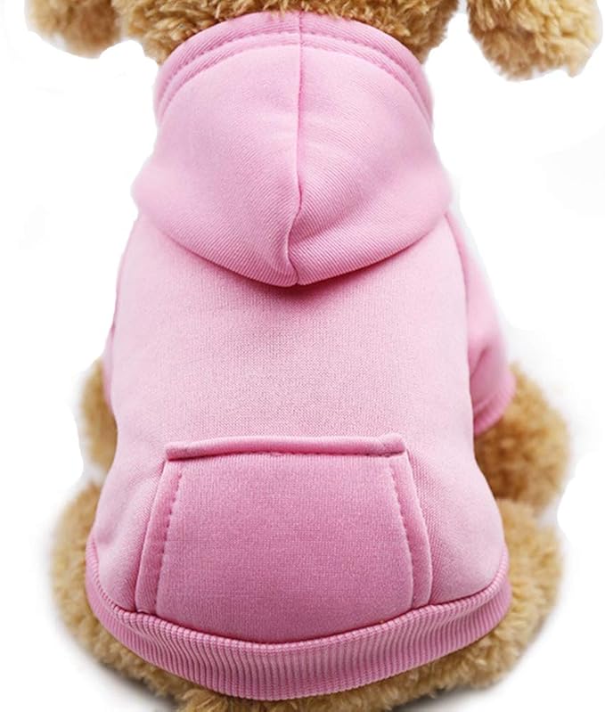 Jecikelon Soft Dog Hoodies for Small Dogs, Fleece Puppy Sweatshirt with Pockets, Warm Winter Cold Weather Coats for Pet Cat, Cute Clothes Puppy Costume (Pink, Medium)
