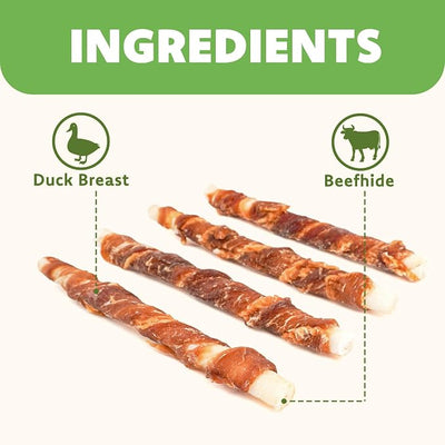 MON2SUN 5 Inch Duck Wrapped Rawhide Dog Treats for Puppy and Small Dogs, Promotes Dental Health, Healthy Snacks 21.2 oz