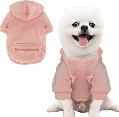 Jecikelon Dog Hoodies for Small Dogs with Zipper Pocket, Soft Fleece Puppy Clothes with Rope Hat, Warm Winter Outfits Cold Weather Coats, Cute Sweatshirt Chihuahua Costume (Pink, Large)