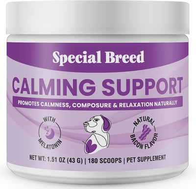 Calming Supplement for Dogs with Melatonin – Dog Calming Powder with Chamomile & Valerian Root – Supports Relaxation & Composure for Travel, Fireworks & Vet Visits - Bacon Flavor - 180 Scoops