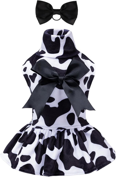 CuteBone Turtleneck Dog Velvet Dress Puppy Skirt Costume Pet Clothes Cat Apparel with Bow Hair Rope for Small Dogs CVD07L