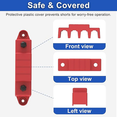 Bus Bar 250A 12V Power Distribution Block with 5/16" (M8) 4-Posts Terminals Block with Cover for Automotive, Marine, Battery System (Black & Red)