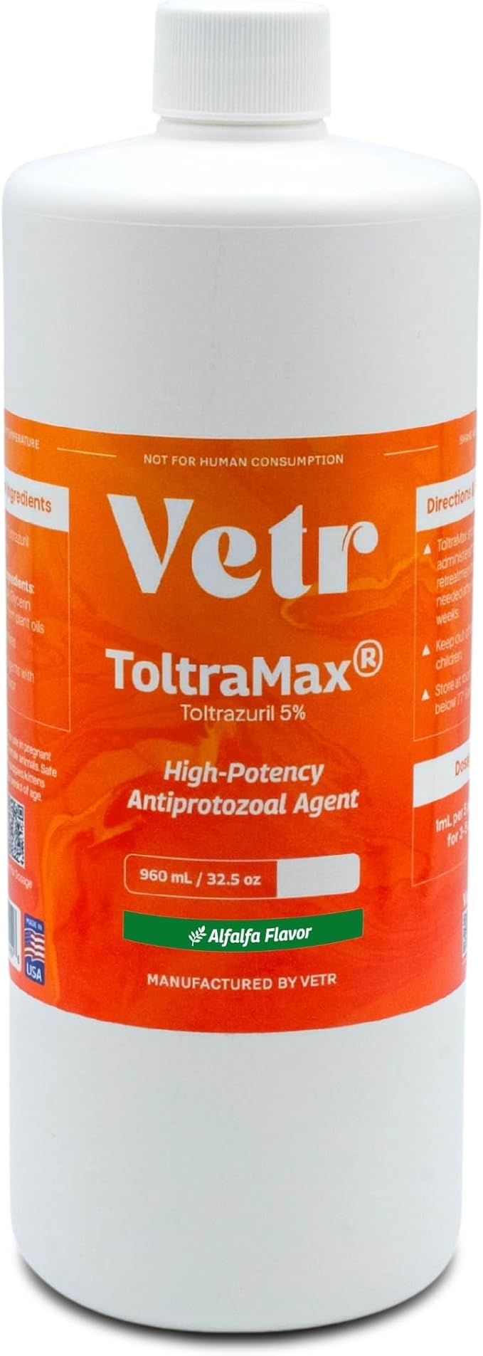Toltrazuril 5.0% for Horses, Dogs, Cats, 960mL/32.4Ounce, for Non-Food Chain Animals, Alfalfa