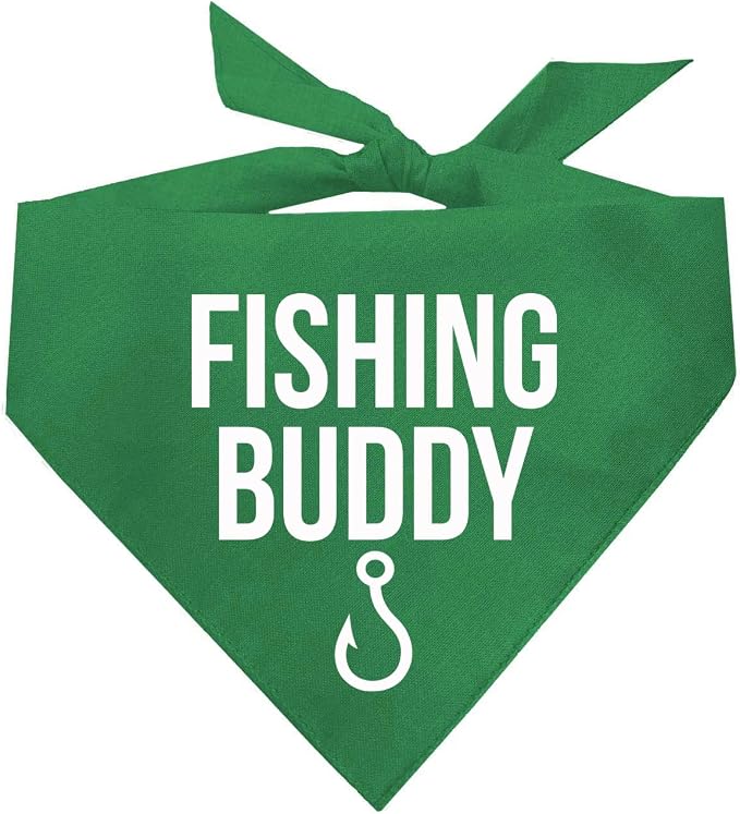Fishing Buddy Dog Bandana | 100% Cotton Adjustable Triangle | Made in USA | Boat & Fishing | Captain | Beach & Lake | Summer | Outdoors |Father's Day | Green, X-Small (99)