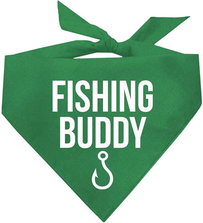 Fishing Buddy Dog Bandana | 100% Cotton Adjustable Triangle | Made in USA | Boat & Fishing | Captain | Beach & Lake | Summer | Outdoors |Father's Day | Green, X-Small (99)