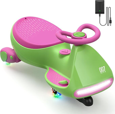 FanttikRide N7 Pro Electric Wiggle Car, Rechargeable Battery, CyberWiggle, 2 in 1 Swing Car, 2 Speeds Max 4 Mph, Anti-Rollover, Flashing Wheels, Bluetooth, Ages 3+, 150 Lbs, Grape Green