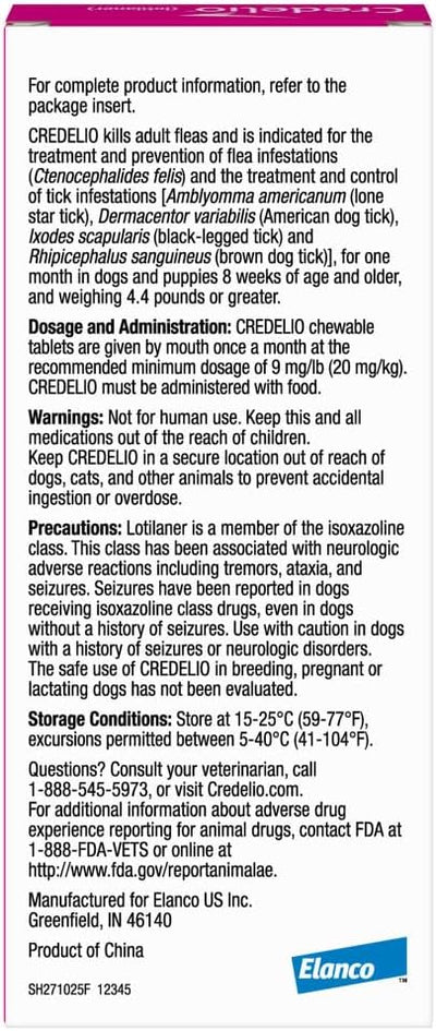 Credelio (lotilaner) Tick & Flea Treatment + Flea Infestation Protection for Dogs 6.1-12.0 lbs. (6 Tablets)