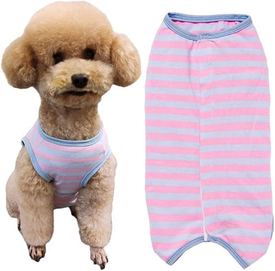 Dog’s Recovery Suit Post Surgery Shirt for Puppy, Wound Protective Clothes for Little Animals(Pink Blue Stripe-m)