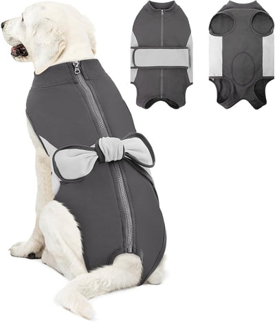 SAWMONG Recovery Suit for Dogs, Cotton Zipper Dog Surgery Suit Female Spay Pet Male Breathable, Neuter Dog Onesie Clothes Bodysuit Prevent Licking Wounds, Substitute E-Collar & Cone(Green, 2X-Large)