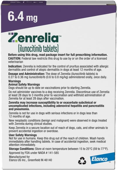 Zenrelia (ilunocitinib Tablets) | Once Daily Prescription Itch Relief for Dogs | 6.4 mg (30 Count)