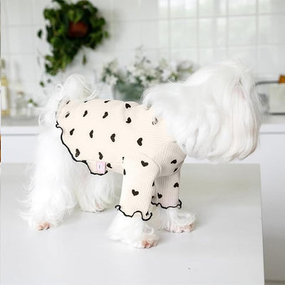 Pet Clothes for Small Dogs Cat Summer Fall Heart Print Shirt Stretchable Ruffle Long Sleeve Outfits for Chihuahua Schnauzer Shih Tzu Yorkie (Coffee, Large)