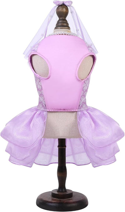 ASENKU Dog Dress, Dog Wedding Dress, Pet Lace Princess Dress with Bows for Wedding Birthday Party, Puppy Formal Apparel with Pearl Necklace for Large Dogs (Purple, X-Large)