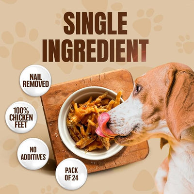 Dehydrated Chicken Feet for Dogs - Chicken Feet Dog Treats - Made in USA - 100% Digestible Chicken Foot Treats - Natural Dog Treats - Single Ingredient Dog Chews - 24 Count