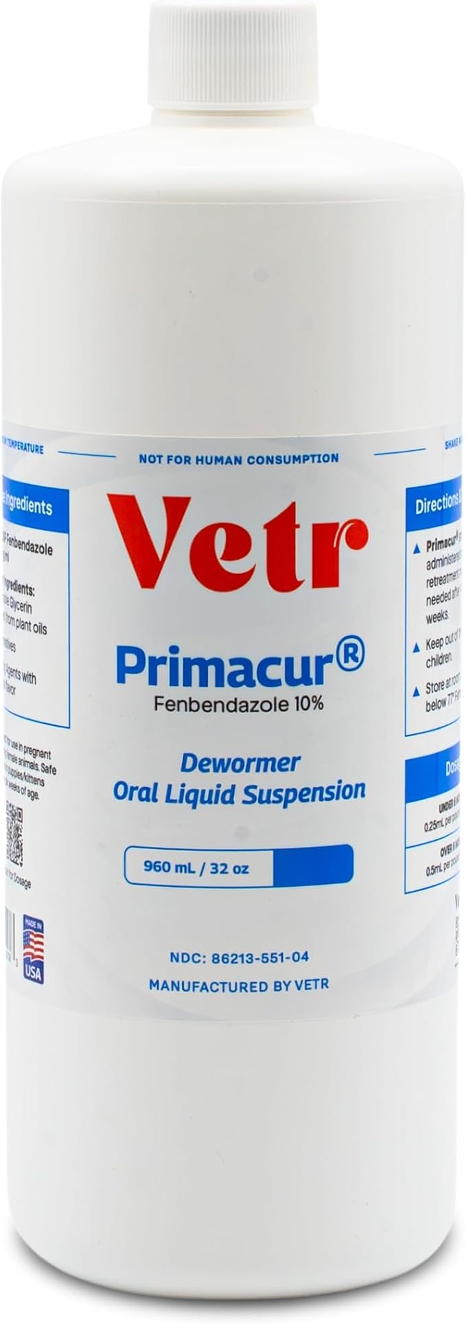 vetr Primacur Broad-Spectrum Oral Suspension Support Formula 10% Oral Suspension for Dogs and Cats - 960ML/32.4oz - Peanut Butter Flavor