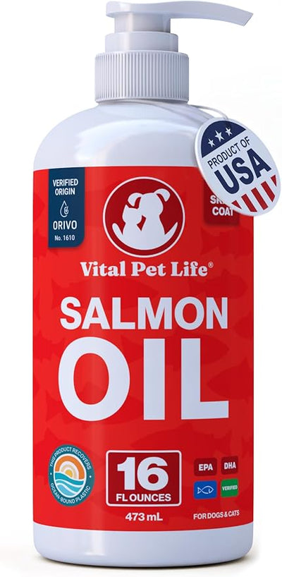 Salmon Oil for Dogs & Cats - Healthy Skin & Coat, Soft Shiny Glossy Coat, Fish Oil Omega 3 EPA DHA, Immune System & Heart Function Support, Normal Shedding, Liquid Supplement for Pets | Soft Shiny Glossy Coat, EPA DHA, Immune System & Heart Function Su...