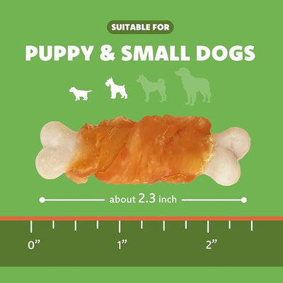 MON2SUN Dog Treats, Chicken Wrapped Calcium Bones Without Rawhide, 2.3 Inch Training Treats for Teeth Cleaning and Fresh Breath, Chews for Puppy and Small Dogs (28 Count - Pack of 1)
