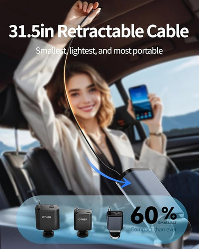 84W Retractable Car Charger,Car Phone Charger USB C Fast Charge for iPhone | EloBeth Car Charger,Cigarette Lighter USB Charger Car Accessories,Road Trip Essentials Gift for Men,for iPhone 17/16,Galaxy