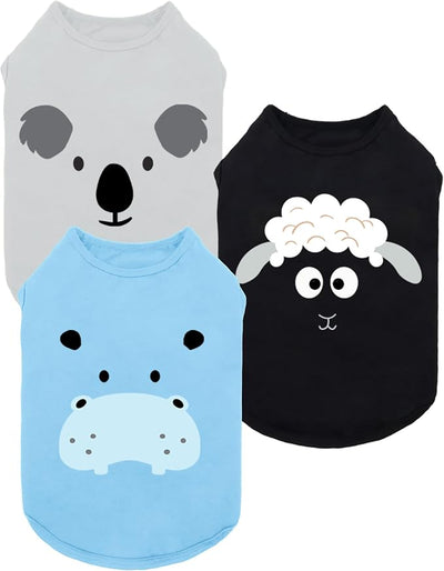 Fitwarm 3 Pack Hippo Sheep Koala Dog Shirt, Summer Clothes for Small Dogs Boy Girls, Funny Pet Outfit, Black, White, Gray, Blue, XL