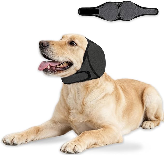 Dog Ear Covers for Grooming,Bathing & Blow Drying,No Shake Ear Wraps Anxiety Relief,Adjustable Quiet Ears for Dogs Comfort Calming Hood for Thunderstorms,Fireworks,Grey,S