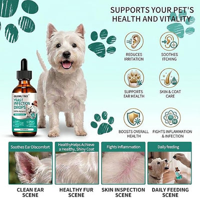 Dog Yeast Infection Treatment Drops – Treats Canine Ear & Paw Yeast Infections, Relieves Irritation, Inflammation & Allergies, Multivitamin Probiotic Supplement for Dogs