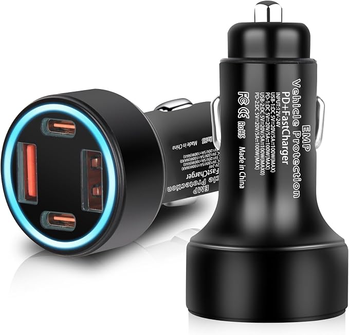 EMP Vehicle Protection, Haoguo Protector Comes with 2 USB and 2 PD Interfaces, Lightning, Solar Flare and Surge Protection, Suitable for 12-Volt DC in Cars and Trucks