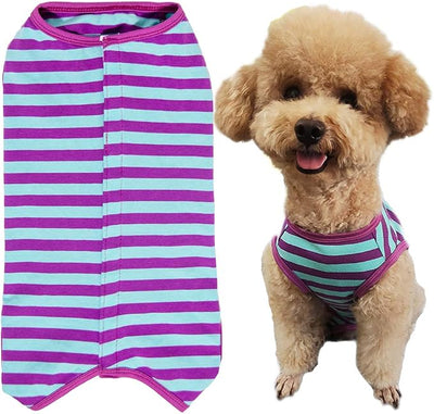 Dog’s Recovery Suit Post Surgery Shirt for Puppy, Wound Protective Clothes for Little Animals(Purple Blue Stripe-l)