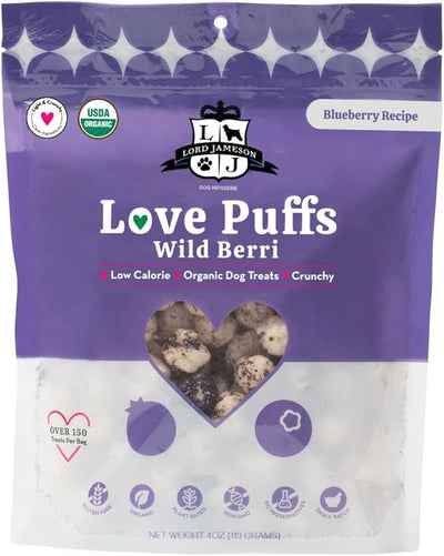 Lord Jameson Natural Dog Treats - Love Puffs 5-Flavor Complete Bundle - USDA Certified, Low Calorie - All Dogs - Gluten-Free, Sensitive Stomach - 5 x 4oz Pack
