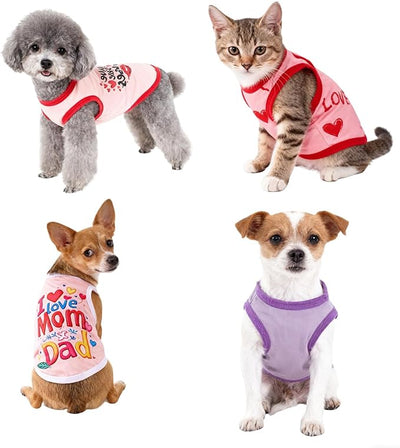 Topbuti 4 Pack Dog Shirts Summer Pet T Shirts Puppy Clothes Dog Clothing Breathable Cat Sleeveless Vest for Small Dogs Cats (Small, Love)
