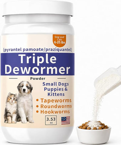 FLIKO 3-Way Dewormer for Small Dogs, Puppies, Cats & Kittens, Puppy Dewormer for Tapeworms, Roundworms & Hookworms, Pyrantel Pamoate & Praziquantel, 100 g (Powder)