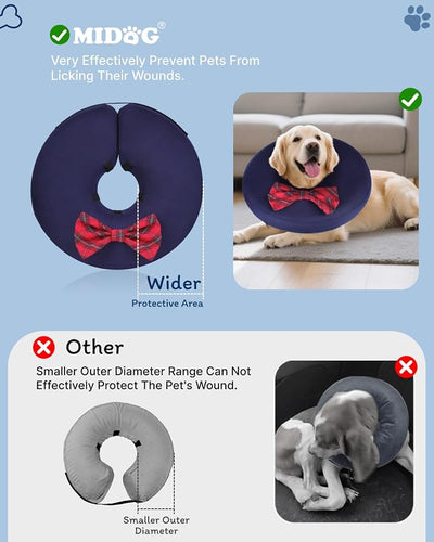 MIDOG Dog Cone Collar for Large Medium Dogs, Soft Inflatable Dog Cone Alternative After Surgery, Adjustable Protective Recovery Cone - Alternative E Collar Does Not Block Vision (Bow Tie,M+)