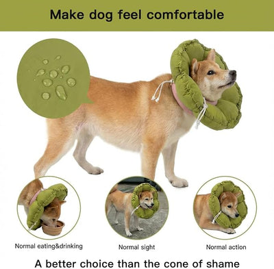 H HIDREAM Soft Dog Cones for Medium Dogs,Cute Adjustable Cone for Dogs to Stop Licking,Dog Recovery Collars & Cones that can Protect Head and Foot Wounds，Green Flower All-Season Style