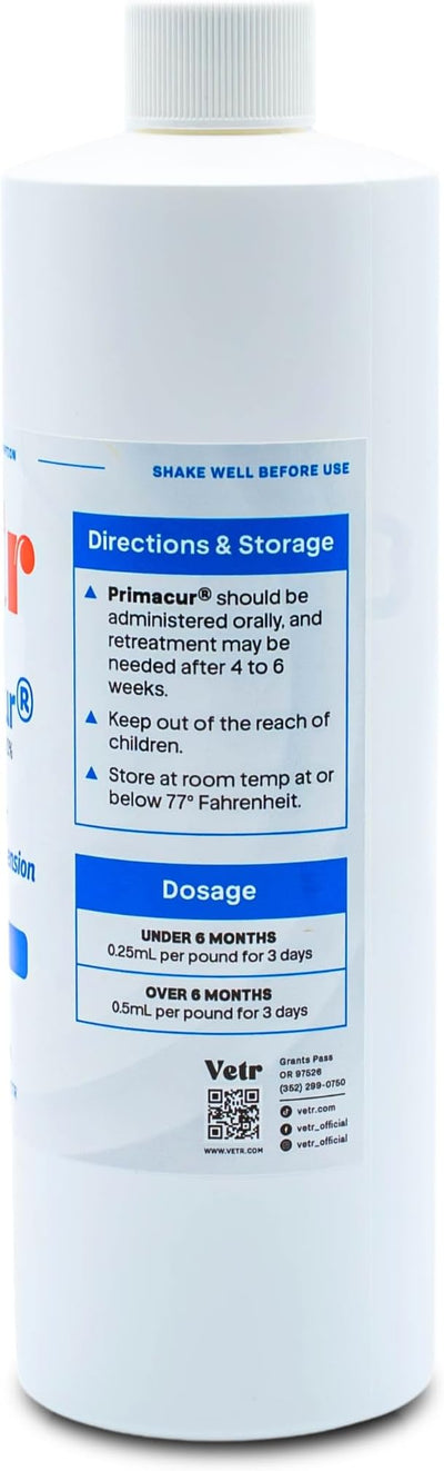 vetr Primacur Broad-Spectrum Oral Suspension Support Formula 10% Oral Suspension for Dogs and Cats - 500ML/16.9oz - Peanut Butter Flavor