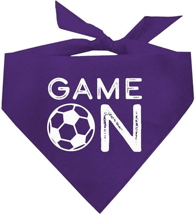 Game On Soccer Dog Bandana | 100% Cotton Adjustable Triangle | Made in USA | Soccer| Sports | Biggest Fan | Game Day | Purple, One Size (1073)