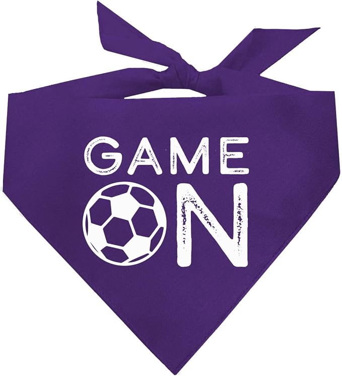 Game On Soccer Dog Bandana | 100% Cotton Adjustable Triangle | Made in USA | Soccer| Sports | Biggest Fan | Game Day | Purple, X-Small (1073)
