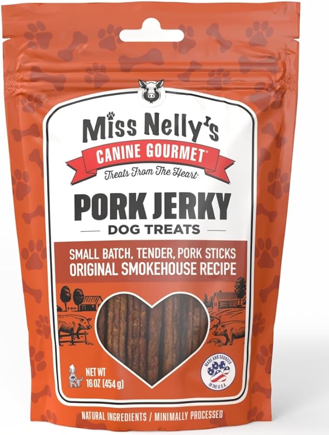 Miss Nelly's- All Natural Pork Jerky Dog Treats Made in USA Only-Original Smoke House Recipe-Minimally Processed Soft Sticks Dog Jerky Treats-16 oz. Bags