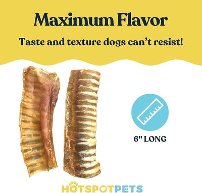 hotspot pets Premium Beef Trachea for Dogs 6" Strips Split - All Natural Grass-Fed Beef Dog Chews, Rich in Glucosamine Chondroitin for Joint Health, Single Ingredient No Rawhide Dog Treats (100 Pack)
