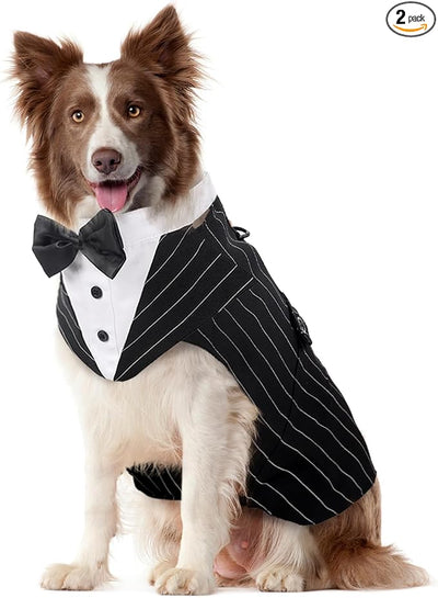 Kuoser Dog Tuxedo Dog Suit and Bandana Set, Dogs Tuxedo Wedding Party Suit, Doggy Prince Bow Tie Shirt Formal Pet Wedding Attire for Large Medium and Small Dogs Golden Retriever Samo Bulldogs