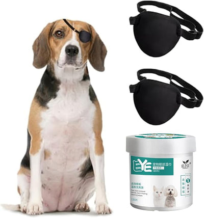 MANON ROSA Eye Care Kit for Dogs Cats for Post-Surgery Care Pet Cleaning Sensitive Eyes(130ct Wipes & 2 Eye Patches) - Ultimate Solution for Alleviating Eye Discomfort (Medium,02)