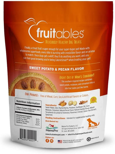 Fruitables Baked Dog Treats, Healthy Pumpkin Treat for Dogs, Low Calorie & Delicious, Free of Wheat, Corn and Soy, Made in the USA, Sweet Potato and Pecan Flavor, 7oz (Pack of 2)