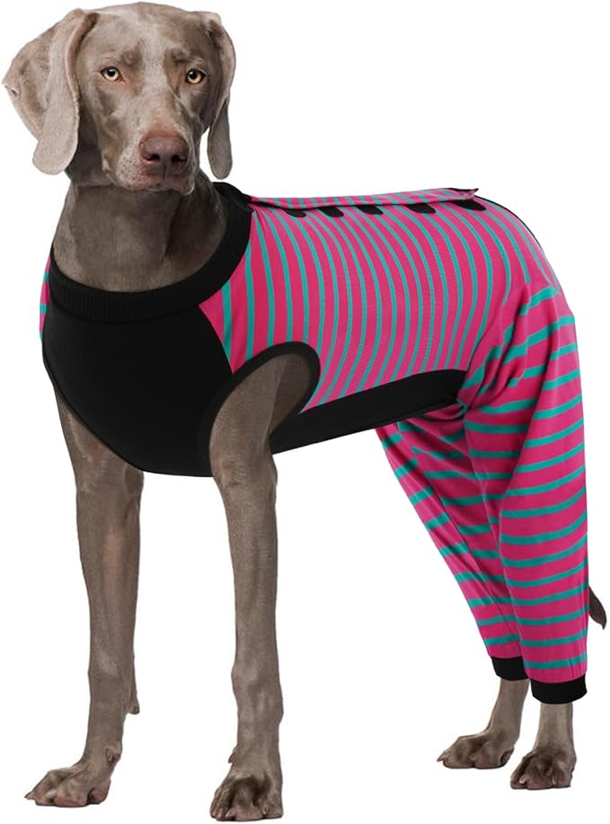 Kuoser Dog Recovery Suit with Anti Licking Rear Leg Sleeve, Rose 3XL | Abdominal Dog Surgical Suit with Pants Cover Protect Wounds, Dogs Elbow Protector Soft Pet Surgery Onesie Cone Alternative