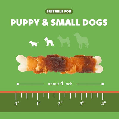 MON2SUN Double Flavor Dog Treats, 4 Inch Chicken and Duck Wrapped Calcium Bones, Rawhide Free Chews for Small Dogs, Teeth Cleaning Bones, 21.16oz (30 Count-Pack of 1)