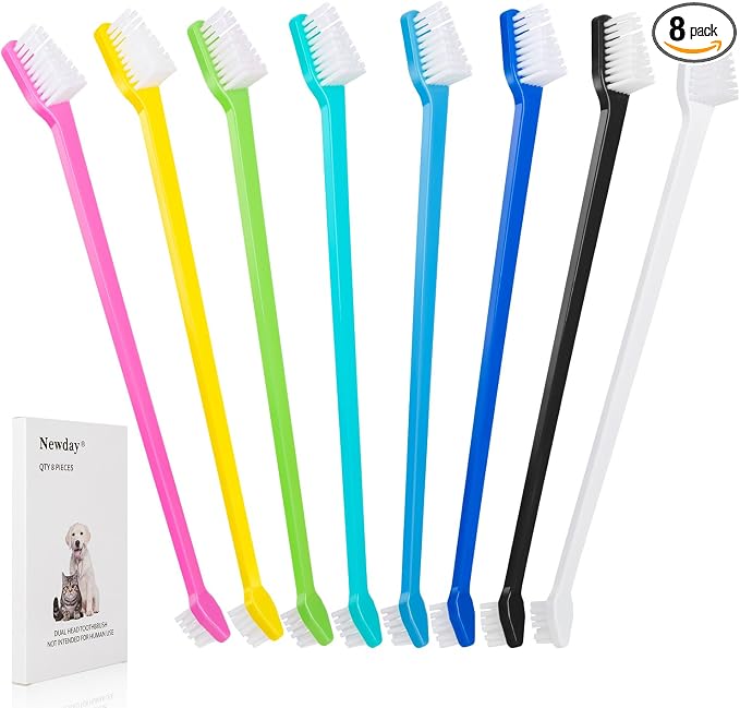 Newday Dog Toothbrush Set of 8 - Dual Headed, Dental Hygiene Convenient Soft Toothbrush to Clean pet Teeth, Dog Tooth Brushes for Small to Large Dogs, Cats, and Most Pets, Teeth Brush in Bulk