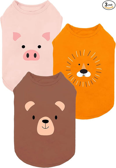 Fitwarm 3 Pack Bear Lion Pig Dog Shirt, Funny Dog Clothes for Small Dogs Boy Girls, Summer Pet Outfit, Cute Animal Costume, Brown, Pink, Blaze Orange, XS
