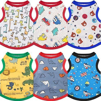 Geyoga 6-Piece Dog Shirts - Cute Printed Cotton Pet Shirts & Sweatshirts for Dogs (L)