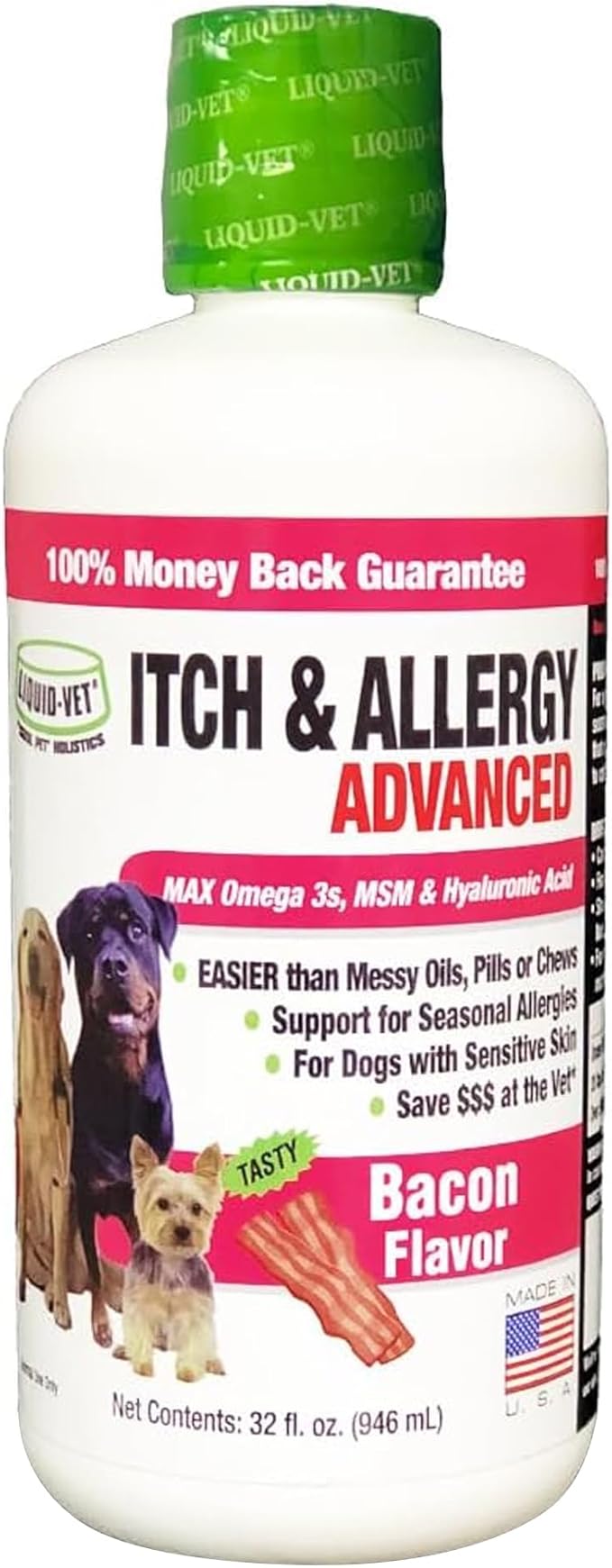 LIQUID-VET K9 Itch & Allergy Advanced Formula, Bacon Flavor, 32 oz