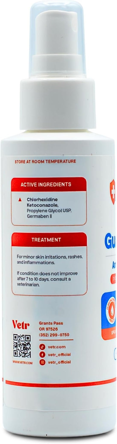 vetr Skin Guard Plus Chlorhexidine Ketoconazole Spray, Dogs Cats Horses, 2pk | Set of two 4 oz bottles, Fresh Scent, 2% / 1% dual-action formula, Soothes itchy, irritated skin, Controls odors