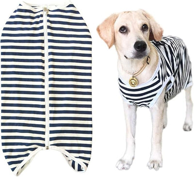 Dog’s Recovery Suit Post Surgery Shirt for Female Male Dog, E-Collar Alternative Wound Protective Clothes (Navy white-3xl)